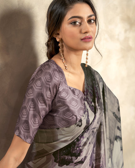 Purple Satin Silk Printed Saree
