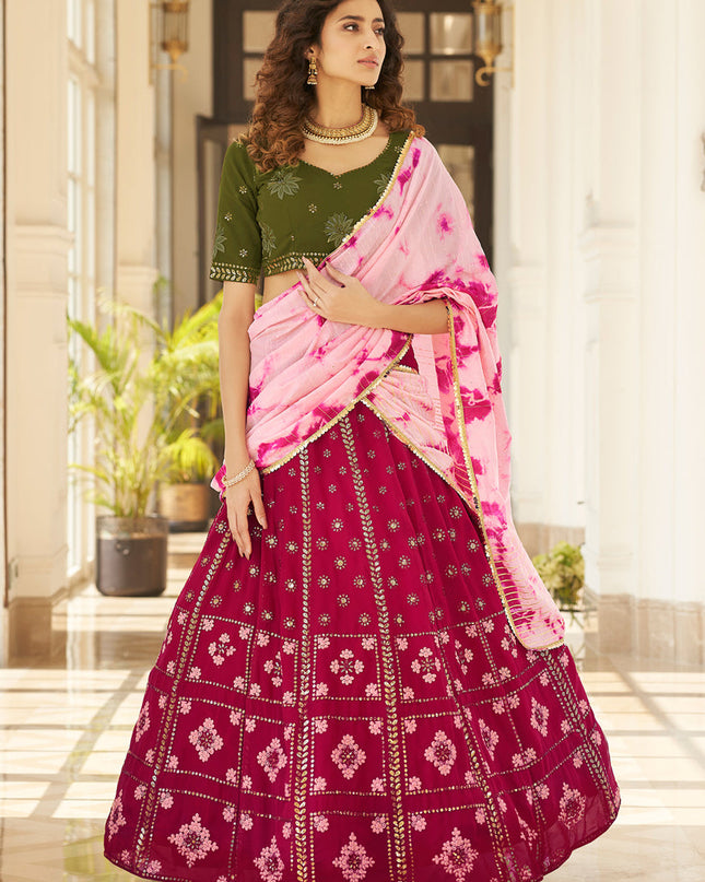 Trendsetting Raspberry Pink Georgette Embroidered Designer Lehenga Choli