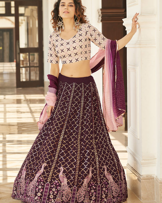 Fashionable Burgundy Georgette Embroidered Designer Lehenga Choli