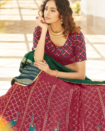 Vibrant Wine Georgette Embroidered Designer Lehenga Choli