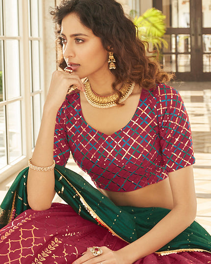 Vibrant Wine Georgette Embroidered Designer Lehenga Choli