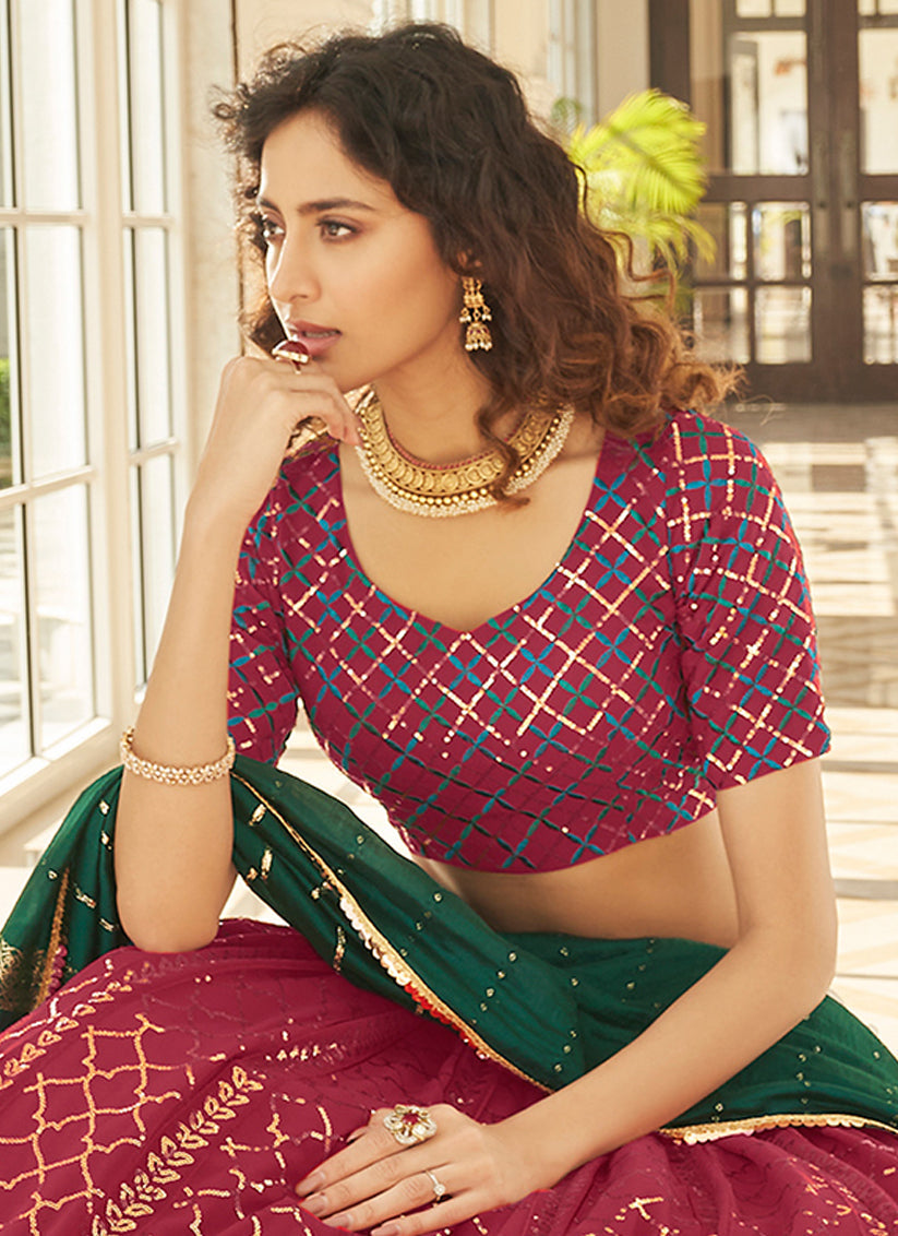 Vibrant Wine Georgette Embroidered Designer Lehenga Choli
