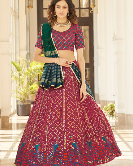 Vibrant Wine Georgette Embroidered Designer Lehenga Choli