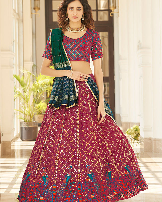 Vibrant Wine Georgette Embroidered Designer Lehenga Choli