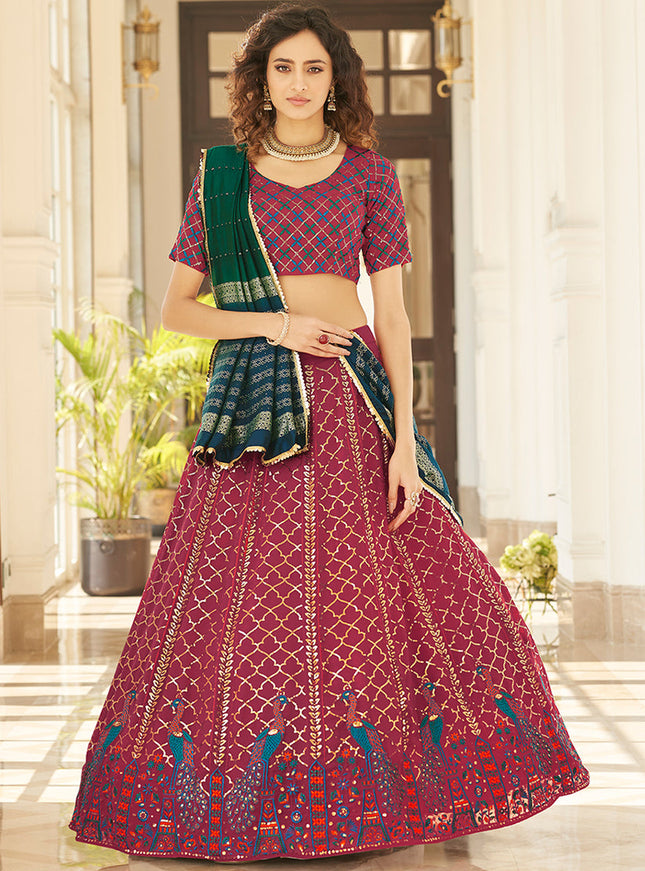 Vibrant Wine Georgette Embroidered Designer Lehenga Choli