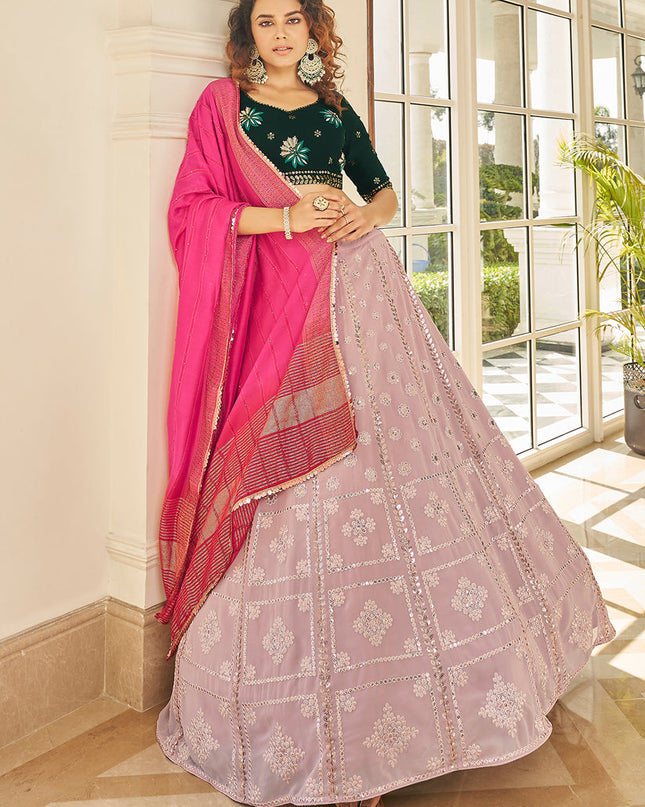 Fabulous Dusty Pink Georgette Embroidered Designer Lehenga Choli