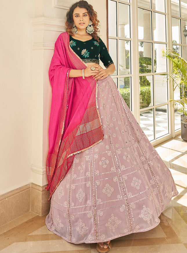 Fabulous Dusty Pink Georgette Embroidered Designer Lehenga Choli