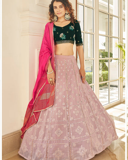 Fabulous Dusty Pink Georgette Embroidered Designer Lehenga Choli