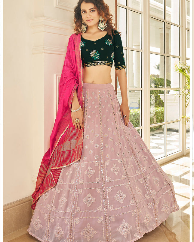 Fabulous Dusty Pink Georgette Embroidered Designer Lehenga Choli