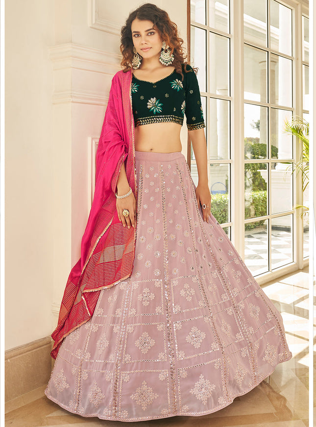 Fabulous Dusty Pink Georgette Embroidered Designer Lehenga Choli