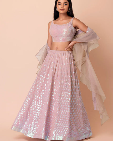 light pink embroidered georgette lehenga choli set
