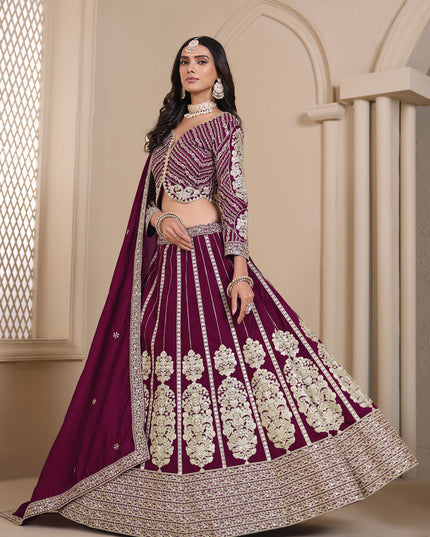 wine shimmer art silk embroidered lehenga choli