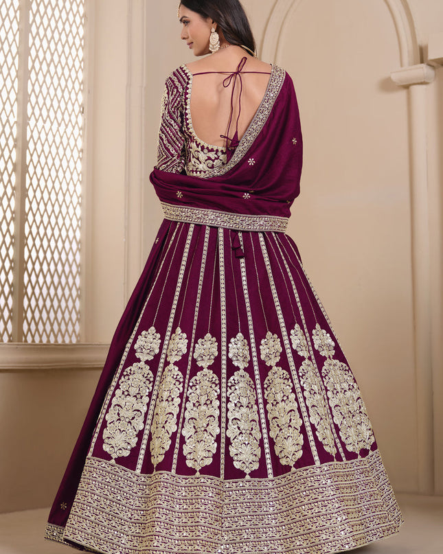 wine shimmer art silk embroidered lehenga choli