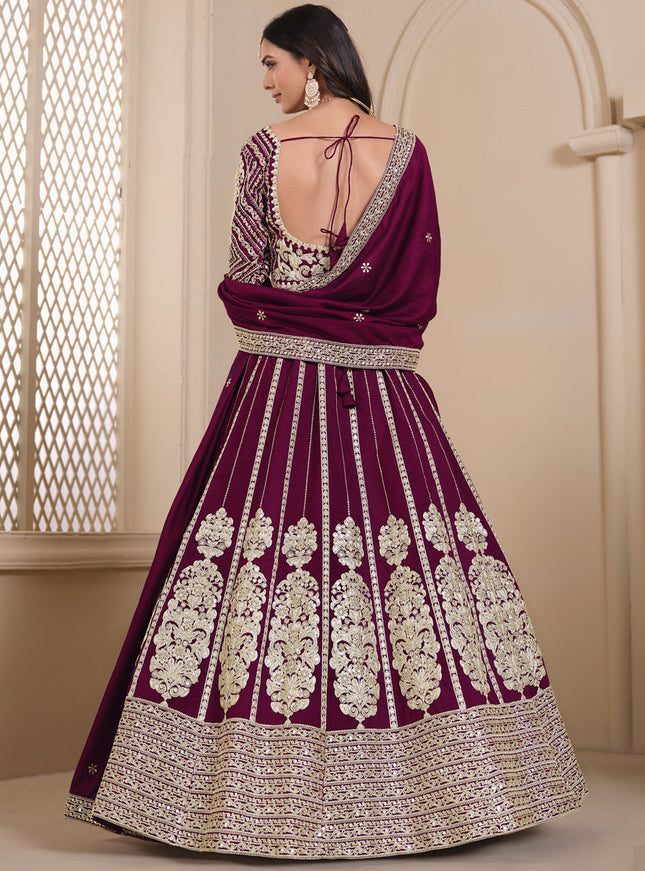 wine shimmer art silk embroidered lehenga choli