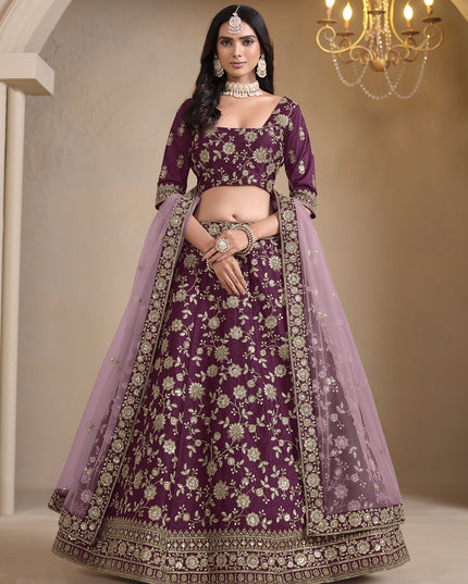burgundy art silk embroidered lehenga choli
