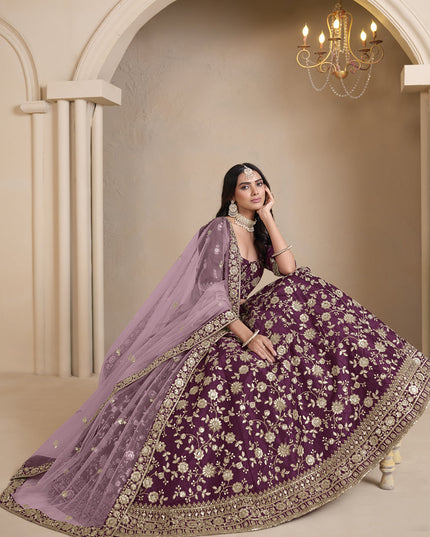 burgundy art silk embroidered lehenga choli