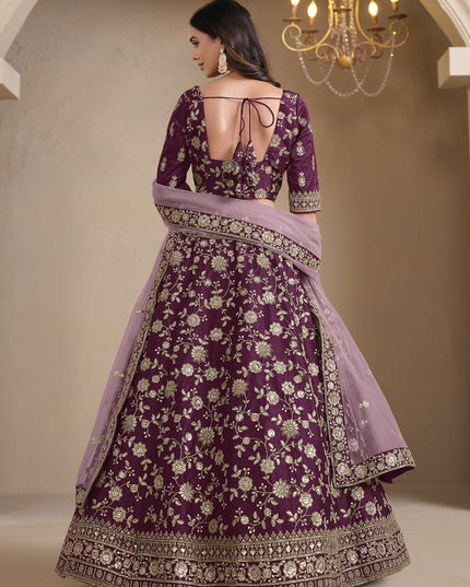 burgundy art silk embroidered lehenga choli