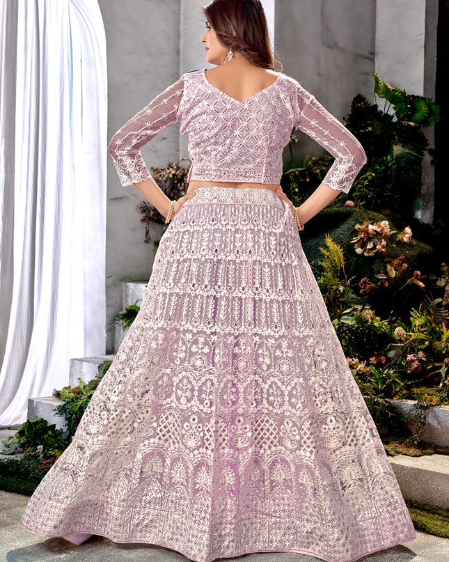 Lavender Net Embroidered Lehenga Choli Set