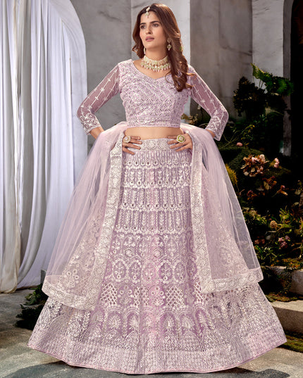 Lavender Net Embroidered Lehenga Choli Set