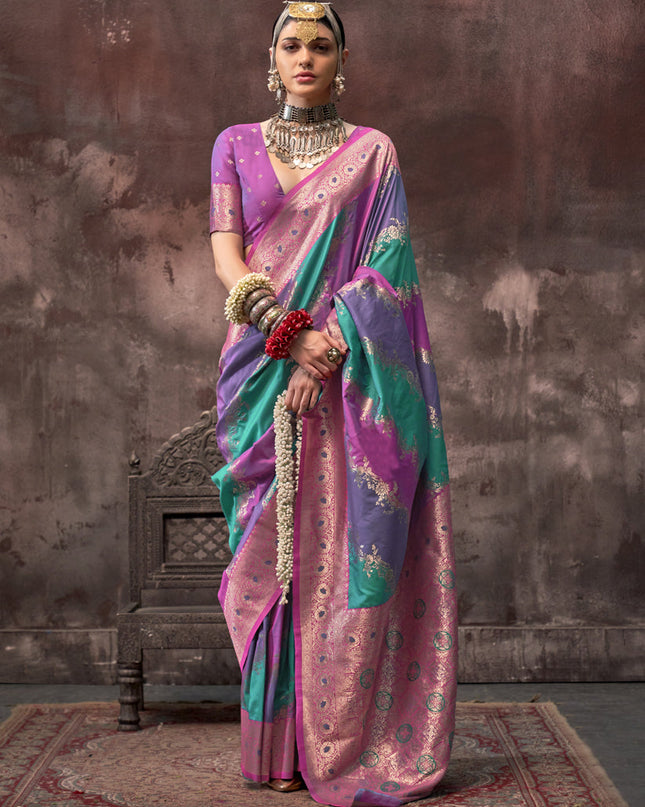 Multicolor Silk Handloom Weaving Saree