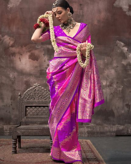 Rani Pink and Magenta Silk Handloom Weaving Saree
