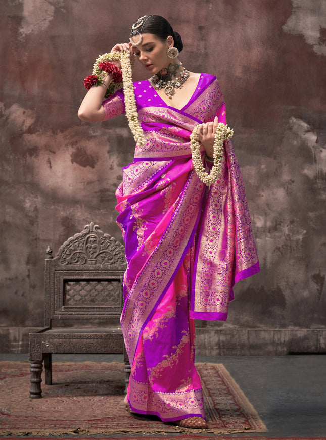 Rani Pink and Magenta Silk Handloom Weaving Saree