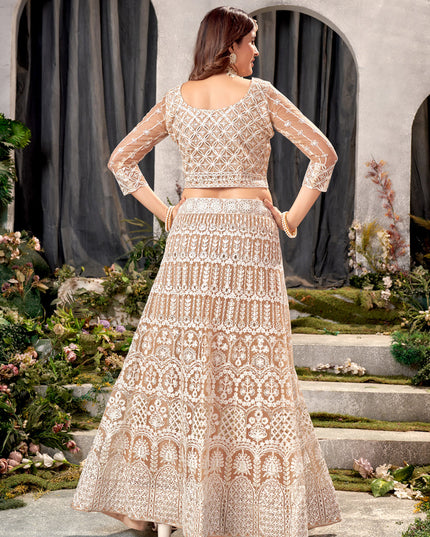 Beige Net Embroidered Lehenga Choli Set