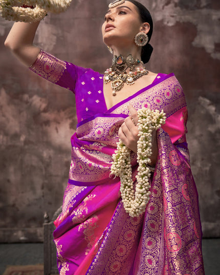 Rani Pink and Magenta Silk Handloom Weaving Saree