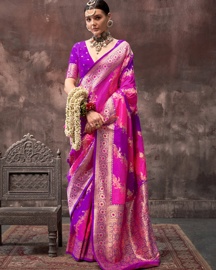 Rani Pink and Magenta Silk Handloom Weaving Saree
