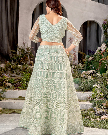 Pista Green Net Embroidered Lehenga Choli Set