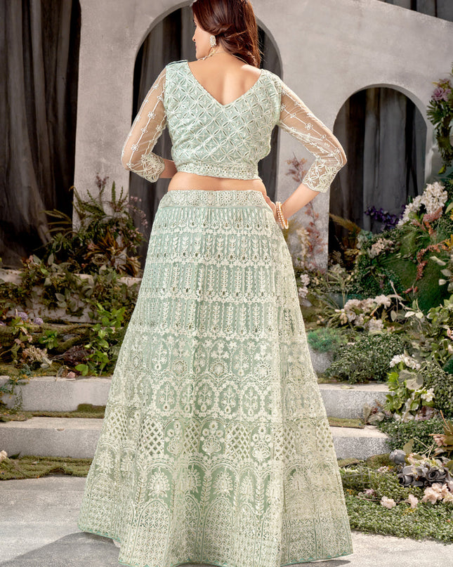 Pista Green Net Embroidered Lehenga Choli Set