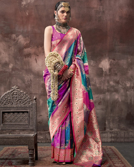 Multicolor Silk Handloom Weaving Saree