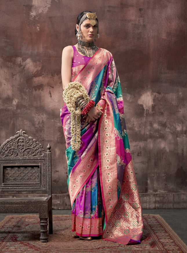 Multicolor Silk Handloom Weaving Saree