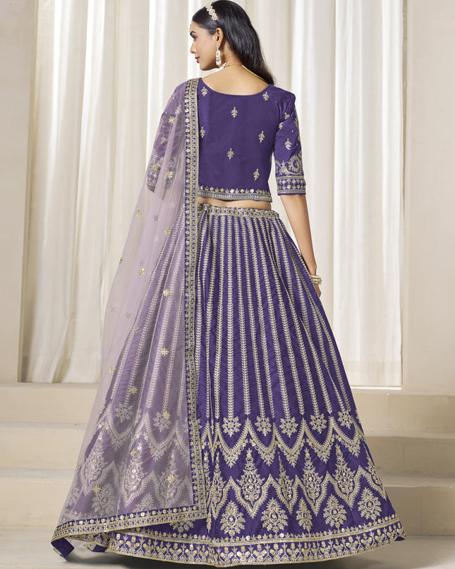 Stunning Violet Art Silk Embroidered Wedding Lehenga Choli Set