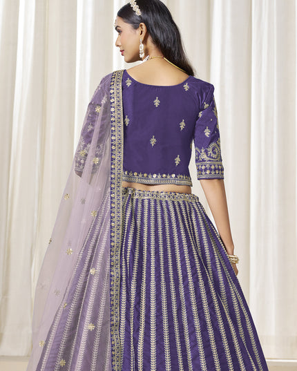 Stunning Violet Art Silk Embroidered Wedding Lehenga Choli Set