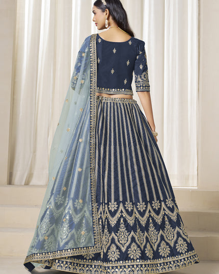 Wonderful Prussian Blue Art Silk Embroidered Wedding Lehenga Choli Set