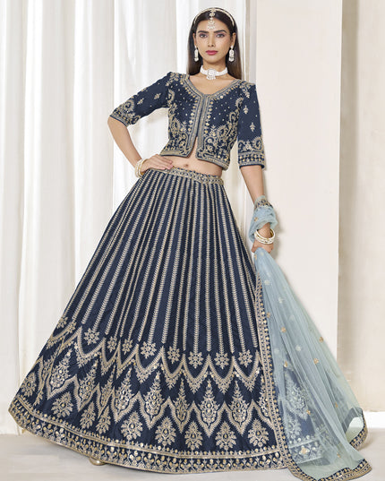 Wonderful Prussian Blue Art Silk Embroidered Wedding Lehenga Choli Set