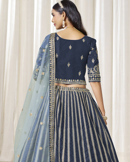 Wonderful Prussian Blue Art Silk Embroidered Wedding Lehenga Choli Set
