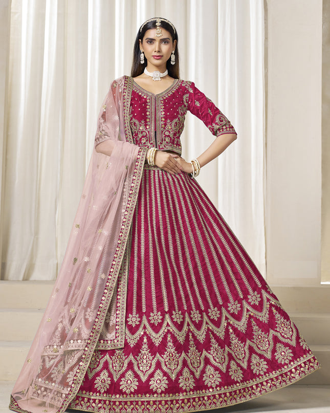 Gorgeous Raspberry Pink Art Silk Embroidered Wedding Lehenga Choli Set