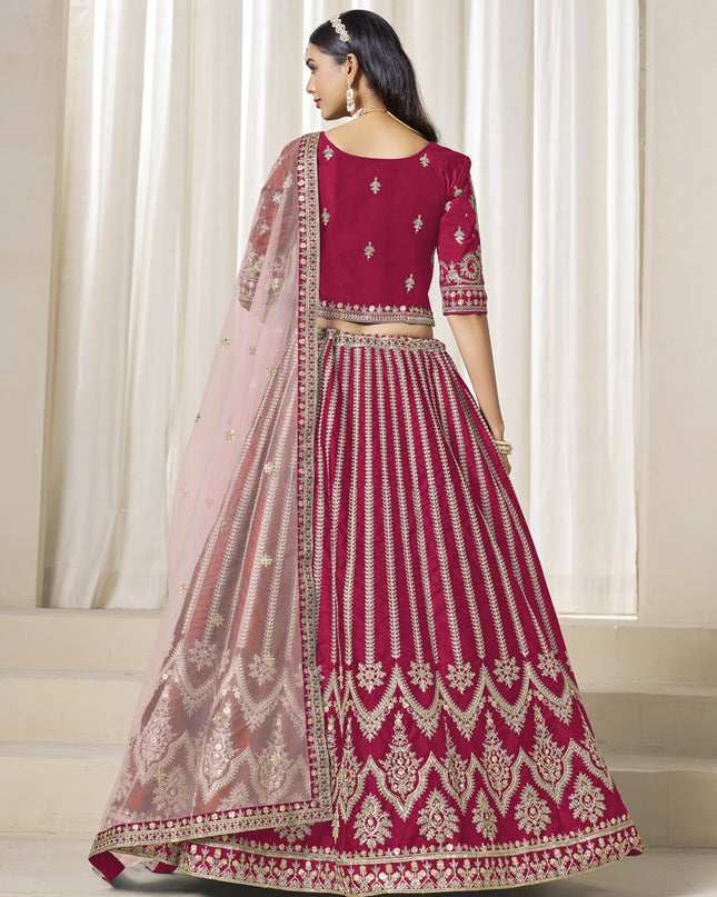 Gorgeous Raspberry Pink Art Silk Embroidered Wedding Lehenga Choli Set