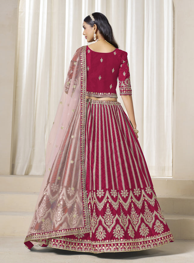 Gorgeous Raspberry Pink Art Silk Embroidered Wedding Lehenga Choli Set
