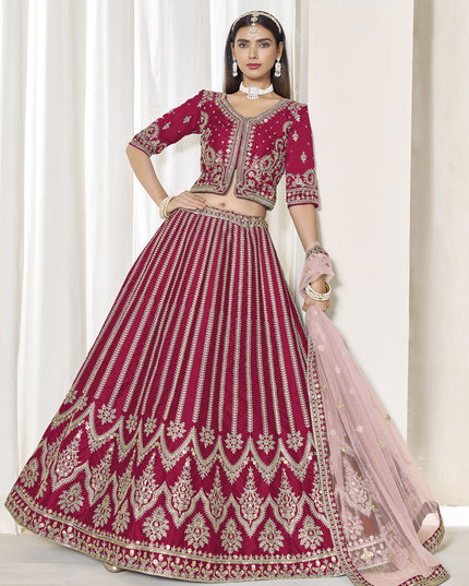 Gorgeous Raspberry Pink Art Silk Embroidered Wedding Lehenga Choli Set