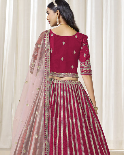 Gorgeous Raspberry Pink Art Silk Embroidered Wedding Lehenga Choli Set