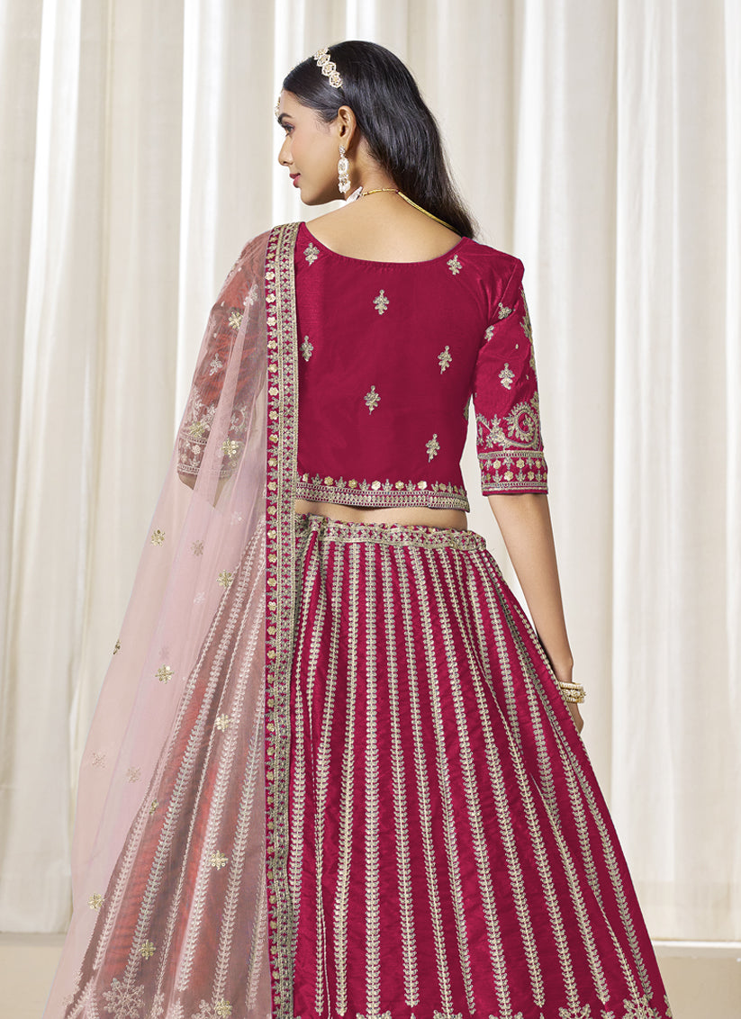 Gorgeous Raspberry Pink Art Silk Embroidered Wedding Lehenga Choli Set
