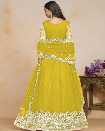Maize Yellow Net Embroidered Anarkali Festival Dress