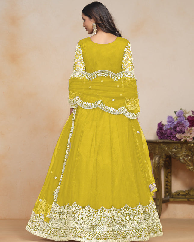 Maize Yellow Net Embroidered Anarkali Festival Dress