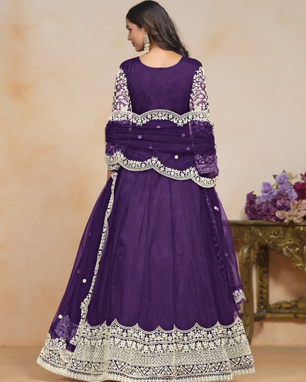 Eggplant Net Embroidered Anarkali Festival Dress