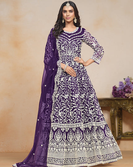 Eggplant Net Embroidered Anarkali Festival Dress
