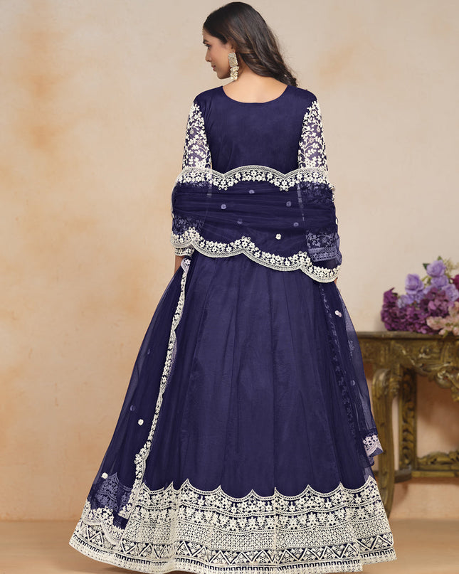 Navy Blue Net Embroidered Anarkali Festival Dress