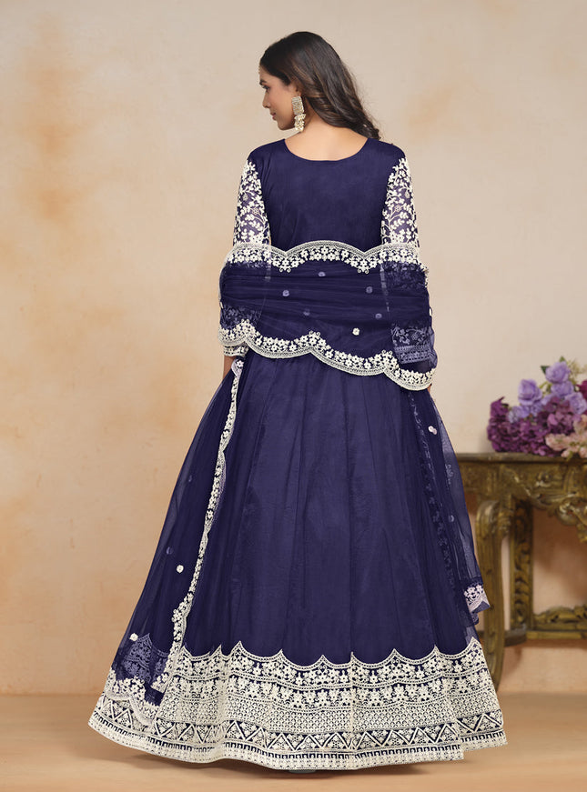 Navy Blue Net Embroidered Anarkali Festival Dress